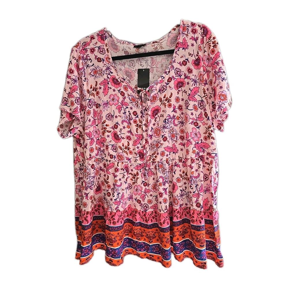 NWT Torrid Lenny Pink Floral Short Sleeve Babydoll Tunic Top Womans Plus Size 1X